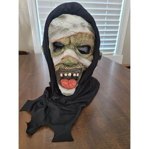 Halloween Vintage Rubber Mummy Mask w/Black Hood/Cloak Costume Mask
